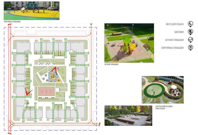 Architectural and town planning concept of housing construction in the city of Orenburg. Scheme of the master plan of Residential Block #1 with the landscaping part  Sergey Kisselev and Partners