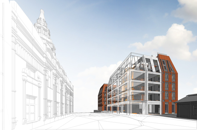 A perspective view created on the basis of the BIM model of the housing complex at the Dolgorukovskaya Street  APEX project bureau