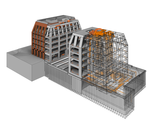 A housing complex at the Dolgorukovskaya Street. BIM model with fiber mapping of the elements of the building  APEX project bureau