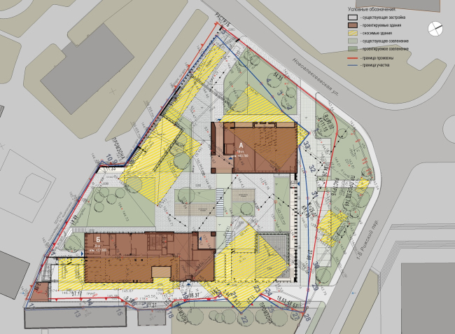 "Egodom" housing complex. The master plan in which the demolished buildings are marked  Sergey Skuratov ARCHITECTS