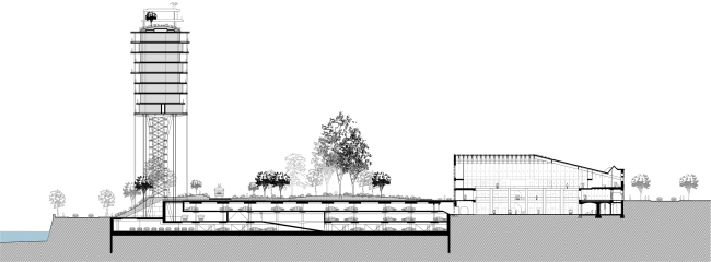 The project of developing the territory of the Badaevsky Brewery. Section view � Herzog & de Meuron