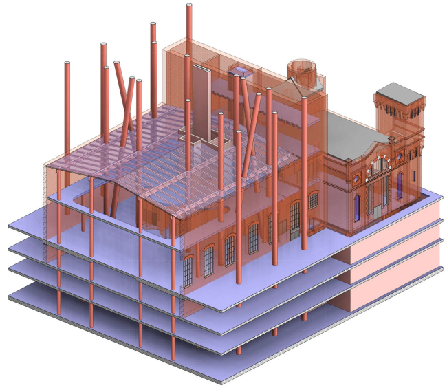 Model of integrating the columns and the cultural legacy monuments. The project of developing the territory of the Badaevsky Brewery  APEX design bureau