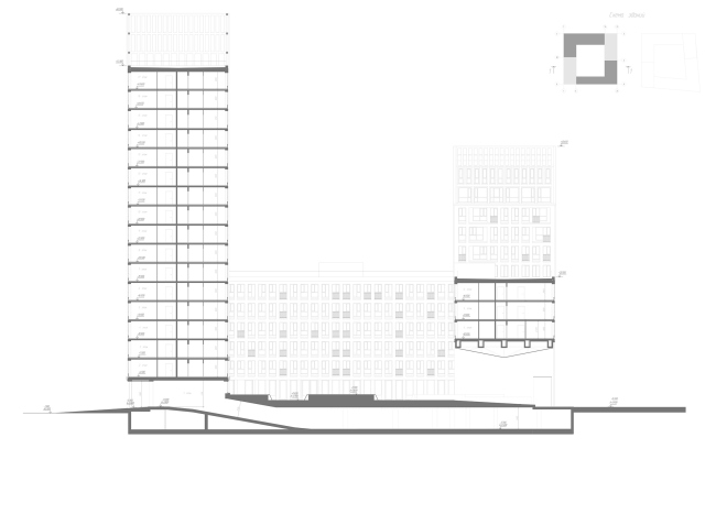"Golden City" residential complex. Block #6. Section view 2-2  KCAP + ORANGE + A.Len