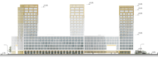 "Golden City" residential complex. Block #7. Development drawing along the designed 13th Street  KCAP + ORANGE + A.Len