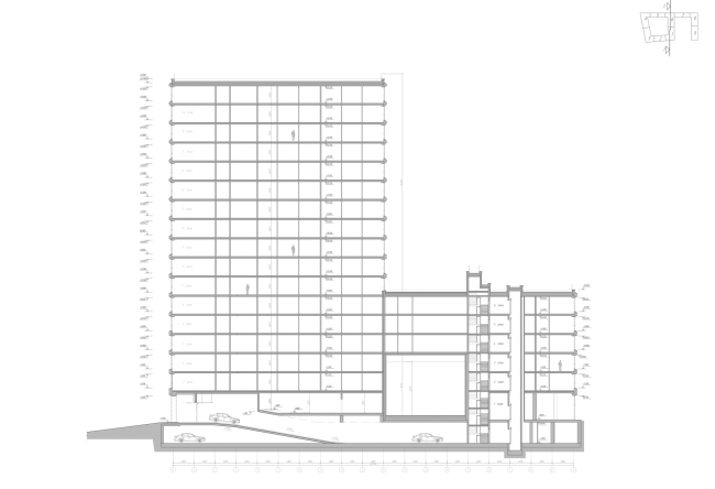 "Golden City" residential complex. Block #6. Section view 1-1 © KCAP + ORANGE + A.Len