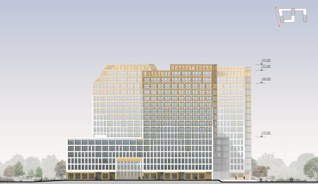 "Golden City" residential complex. Block #7. The facade in the axes -  KCAP + ORANGE + A.Len