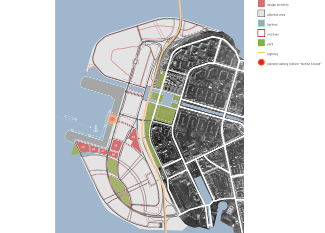 Integrated public and housing construction on the Vasilyevsky Island. Location plan. Project, 2015 © KCAP + ORANGE + A.Len