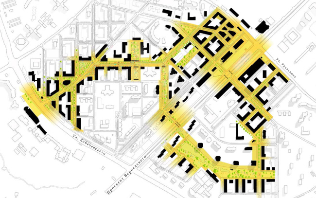 The renovation platform "Vernadskogo Avenue". The system of public spaces  Ostozhenka