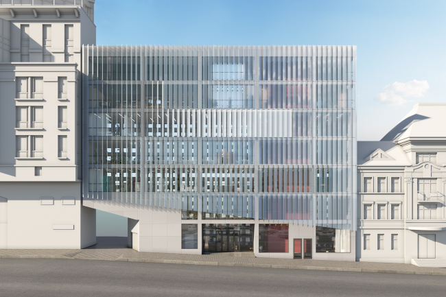 Administrative and business building in the Myasnitsky Drive. The facade along the Sadovo-Spasskaya Street � Ostozhenka