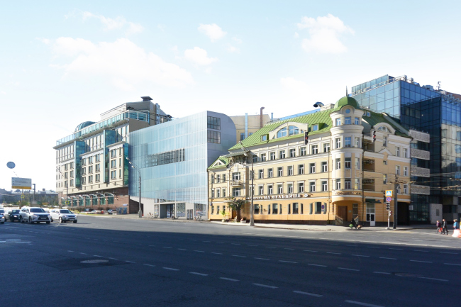 Administrative and business building in the Myasnitsky Drive. Photo montage in the Sadovo-Spasskaya Street  Ostozhenka
