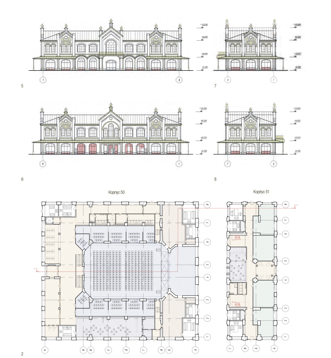 Readjustment of Buildings 50 and 51 for the experimental stage of the Bolshoi Drama Theater. Renovation and reorganization to fit modern functions of the regional cultural heritage site "Apraksin Dvor with the Mariinsky Market"  Studio 44