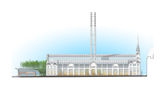 The east facade. The V-A-C foundation Center of Modern Culture in the former GES-2 power plant � Renzo Piano Building Workshop (RPBW) & APEX project bureau