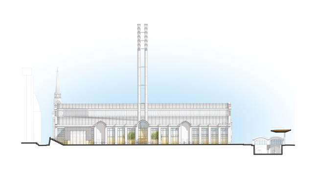 The west facade. The V-A-C foundation Center of Modern Culture in the former GES-2 power plant � Renzo Piano Building Workshop (RPBW) & APEX project bureau