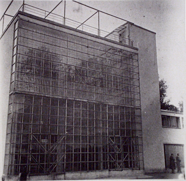 The Narkomfin Building. The stained glass window. A historical photo, interior. Photo courtesy by Ginsburg Architects