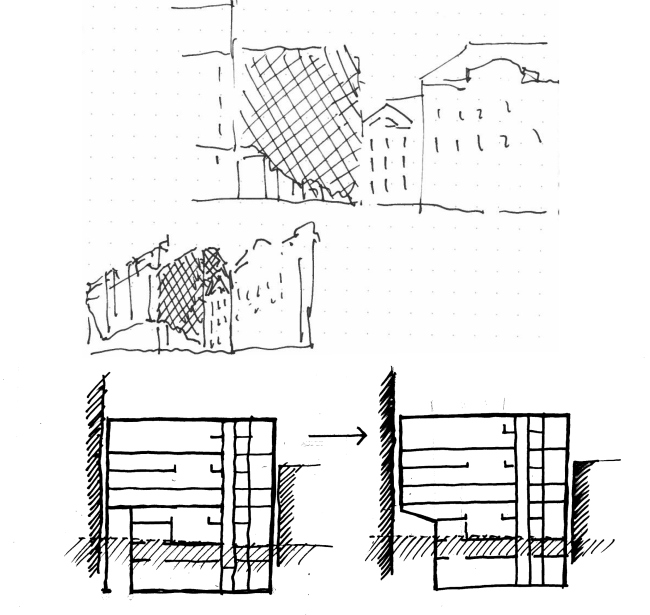 Administrative and business building in the Myasnitsky Drive. Sketches by Alexander Skokan  Ostozhenka