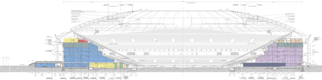Section view. Luzhniki Stadium, reconstruction 2015-2018. SPEECH. Photograph � Ilia Ivanov