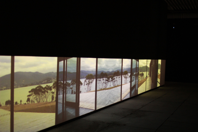 Part of the curators' work in a biennale pavilion: freespace videos. Photograph: Julia Tarabarina, Archi.ru