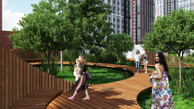 Residential complex with an underground parking garage, school, pre-school educational institution, and a medical center. Varshavskoe Highway, 170, Moscow � GC �OLIMPROEKT� Ltd.