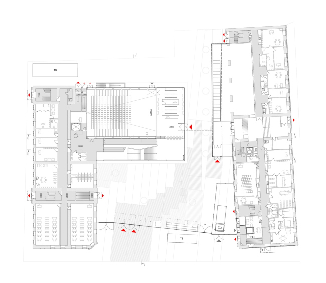 The concept of expanding the French Alexander Dumas Lyceum in the Milyutinsky Alley © SYNCHROTECTURE in collaboration with Agence d’Architecture A.Bechu and SETEC Inginiring