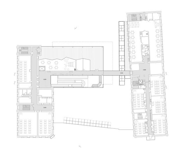 Концепция расширения французского лицея А.Дюма в Милютинском переулке. План уровня 2 © SYNCHROTECTURE совместно с Agence d&#8242;Architecture A. Bechu et Associ&#233;s, СЕТЕК Инжиниринг