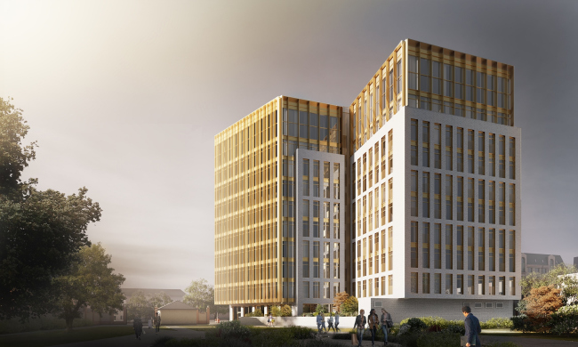 View of the apartment complex from the yard � APEX project bureau