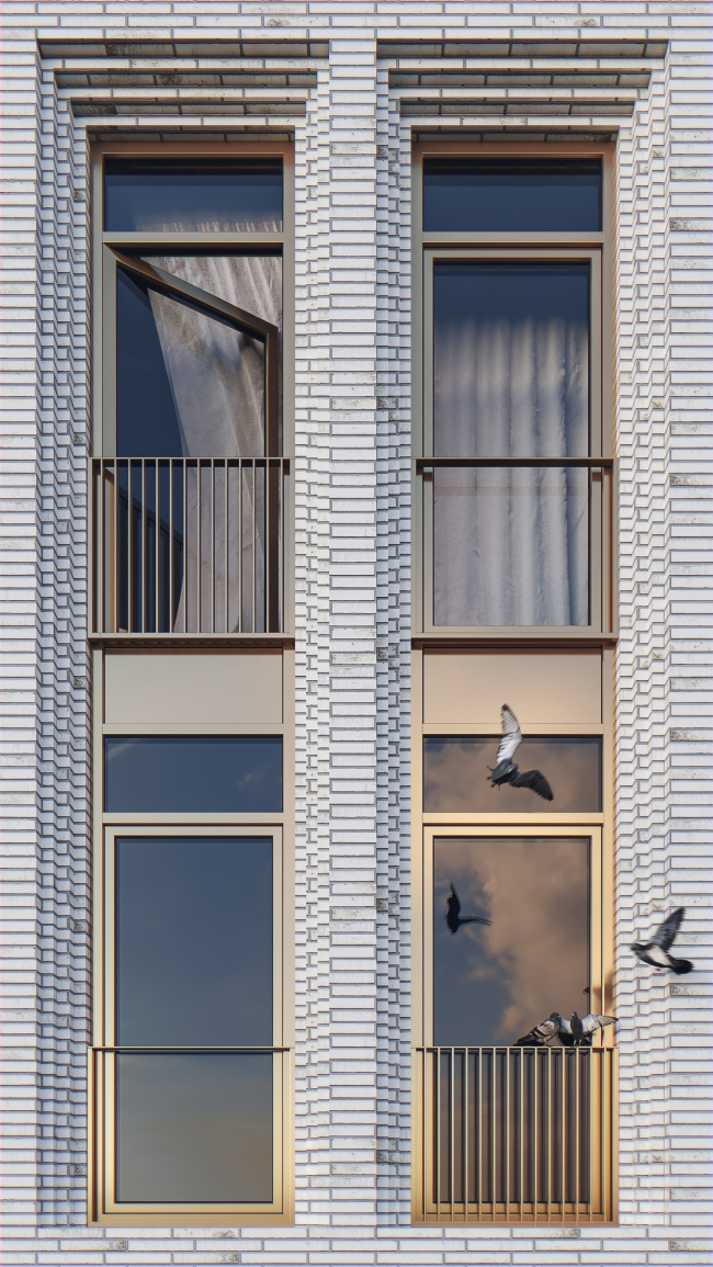 Фрагмент фасада с перспективными порталами © Проектное бюро АПЕКС