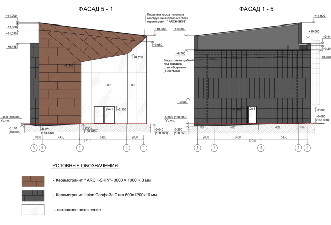 The sales office building of "Seliger City" residential complex. Facade 5-1 and Facade 1-5 � Architecturium