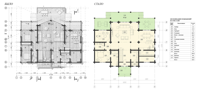 Plan of the 1st floor: before and after  ASB Carlson & K