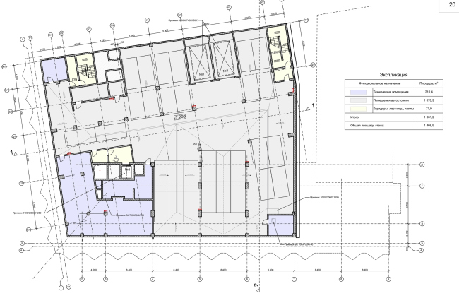 Reconstruction of the building at the Zubovskaya Square. Plan of the -2nd floor  "GRAN" architects