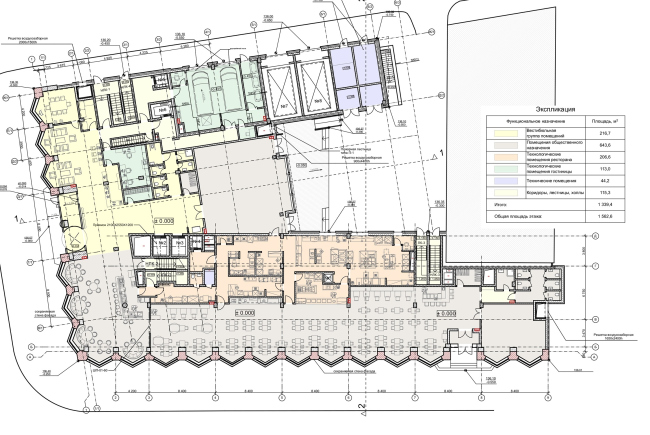 Reconstruction of the building at the Zubovskaya Square. Plan of the 1st floor  "GRAN" architects