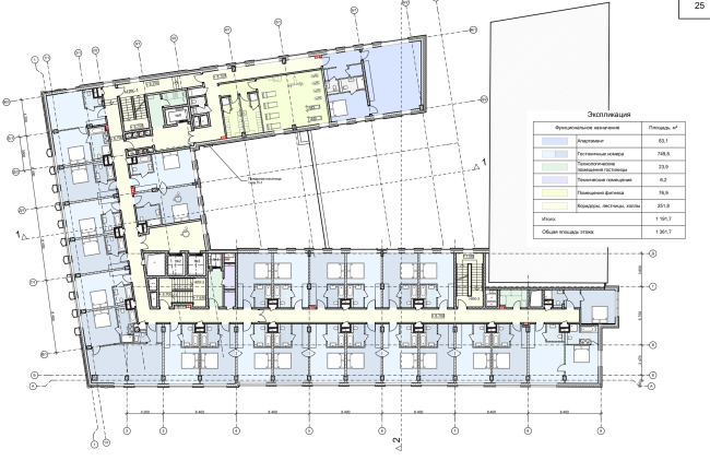 Reconstruction of the building at the Zubovskaya Square. Plan of the 4th floor  "GRAN" architects