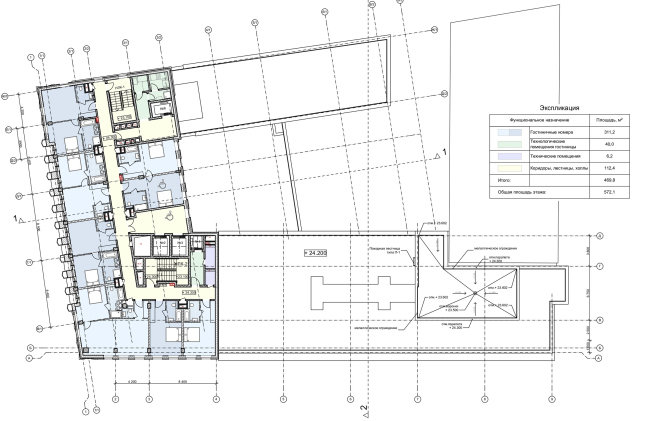 Reconstruction of the building at the Zubovskaya Square. Plan of the 7th floor  "GRAN" architects