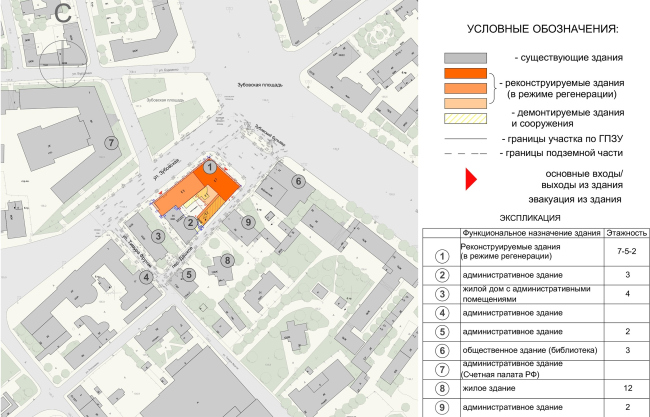 Reconstruction of the building at the Zubovskaya Square. Location plan  "GRAN" architects