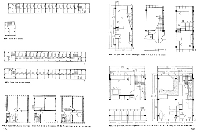The Narkomfin Building, floor plans. From Moisei Ginsburg's book "Home"