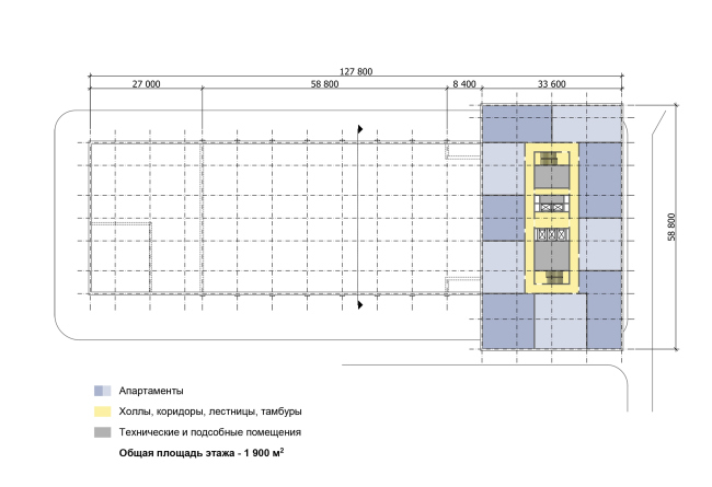 Multifunctional complex "Technology park "Fridge". Scheme of the plan of the typical (14-17) floor  GRAN