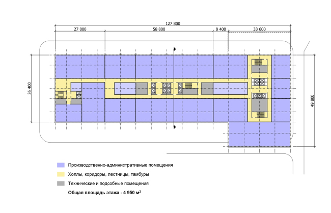 Multifunctional complex "Technology park "Fridge". Scheme of the plan of the typical (10-13) floor © GRAN