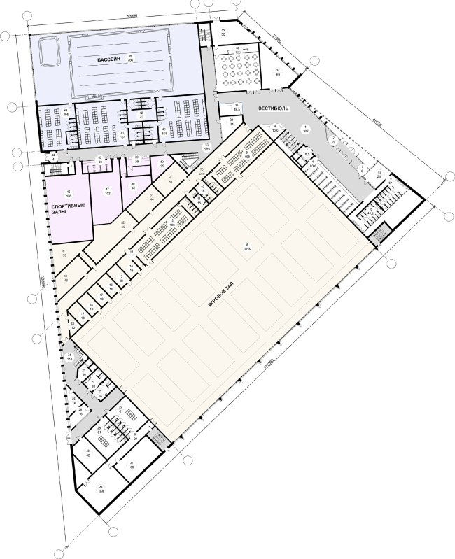 Fitness and health centre in "Laikovo" housing complex. Plan of the 1st floor  Arhitekturium