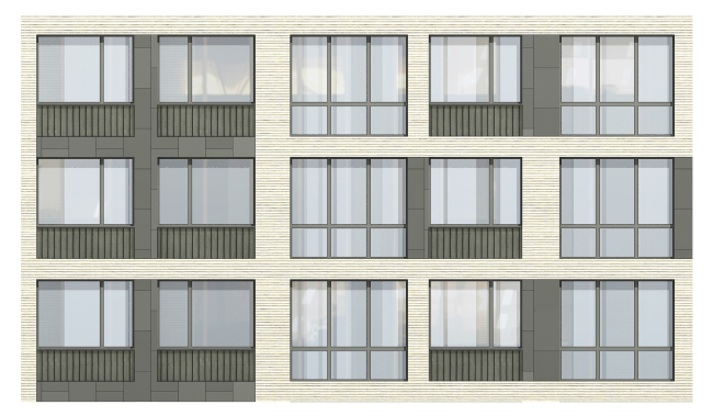 "Preobrazhenie" residential complex in the village of Mostets. Fragment of the facade  ATOM ag + A-GA