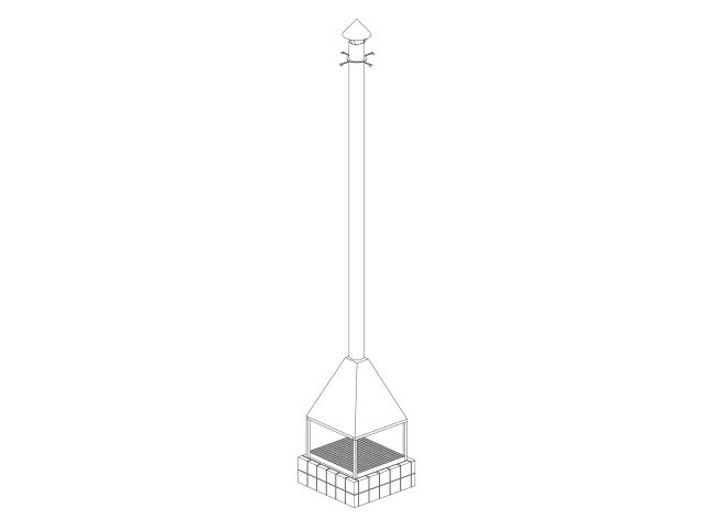 The pavilion of chacha ceremonies; author: Alexander Brodsky, coauthor: Maria Kremer. Axonometric drawing of the fireplace. 2018.