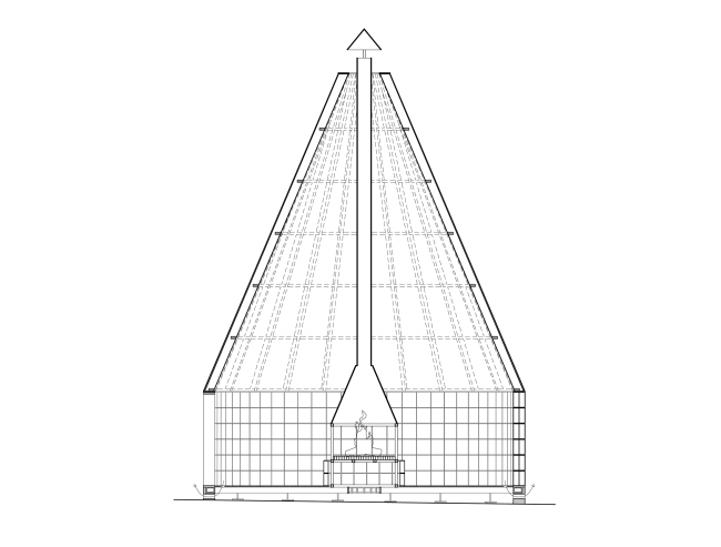 The pavilion of chacha ceremonies; author: Alexander Brodsky, coauthor: Maria Kremer. Section view. 2018.