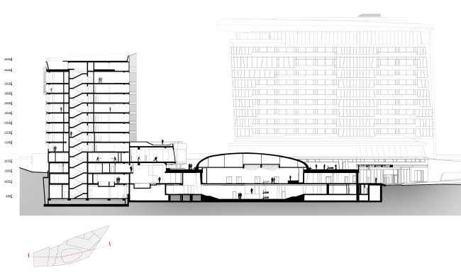 Kamchatka Hotel. Section view 1-1  TOTEMENT/PAPER