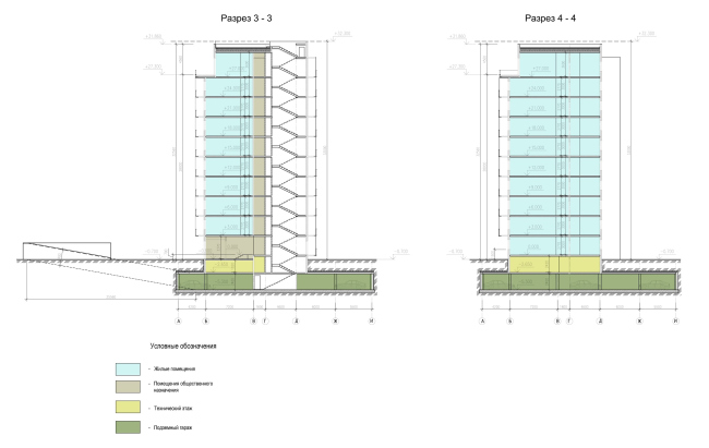 The housing project on the Prilukskaya Street. Section views  Anatoly Stolyarchuk Architectural Studio
