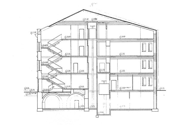 Cross-section view. Green House. The reconstruction project at Bolshaya Nikitskaya, 17, Bld. 1. ABV Architects, Pavel Andreev