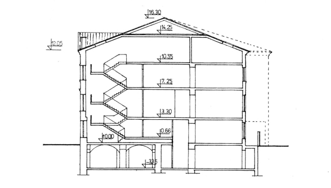 The schematic design, the cross-section view. Green House. The reconstruction project at Bolshaya Nikitskaya, 17, Bld. 1. ABV Architects, Pavel Andreev