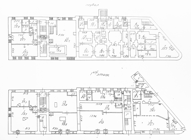 Measurements before the reconstruction. The basement and the 1st floor. House at Bolshaya Nikitskaya, 17, Bld. 1. ABV Architects, Pavel Andreev