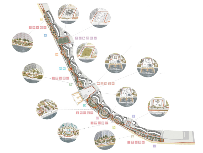 The concept of landscaping the pedestrian areas and public territories on the alluvial lands of the Neva Bay. Copyright: � Studio 44