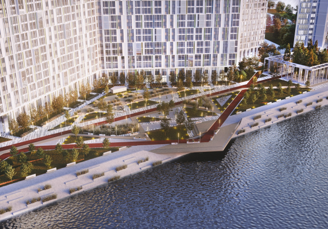 The concept of landscaping the pedestrian areas and public territories on the alluvial lands of the Neva Bay. Copyright: � Studio 44
