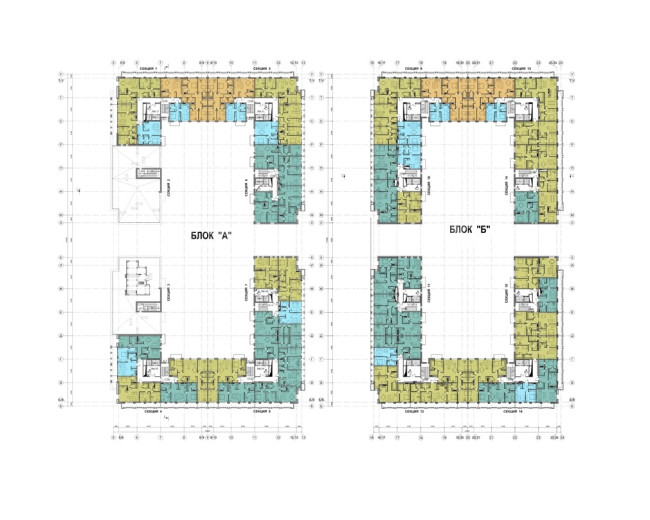 The housing complex on the territory of Petmol Factory. Plan of the 2nd floor at elevation +17,550, +20,850