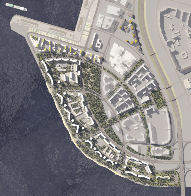 The concept of developing the alluvial lands in the west part of the Vasilyevsky Island. Copyright: � Studio 44