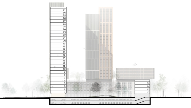 LVIII housing complex. The section view